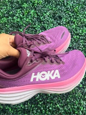 Hoka One One Bondi 8 Women's Running Shoes Color: Pink & Purple